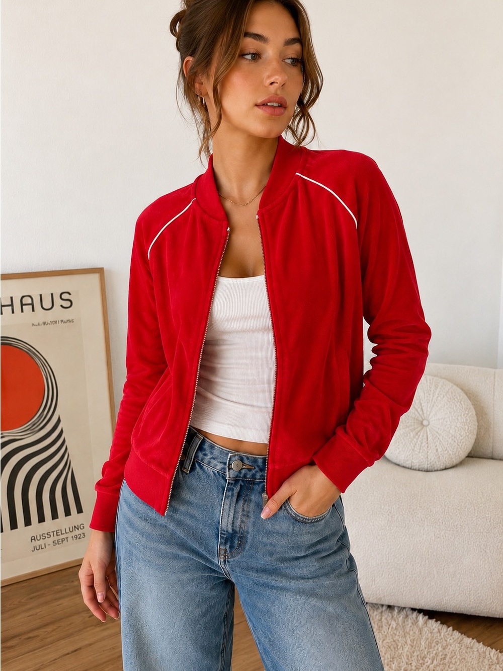 Vintage GAP Terry Cloth Zip Up Jacket Red Y2K Track Jacket Womens M NWT